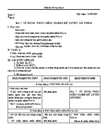 Giáo án Tin học Lớp 6 - Tuần 7 - Năm học 2017-2018 - Trường THCS Ngô Quang Nhã