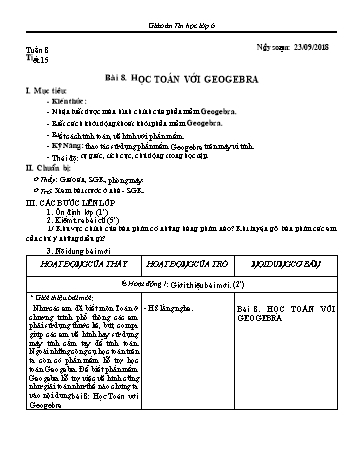 Giáo án Tin học Lớp 6 - Tuần 8 - Năm học 2018-2019 - Trường THCS Ngô Quang Nhã
