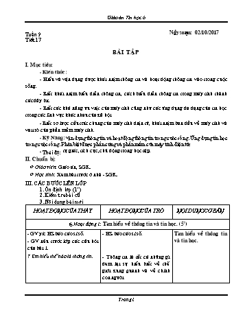Giáo án Tin học Lớp 6 - Tuần 9 - Năm học 2017-2018 - Trường THCS Ngô Quang Nhã