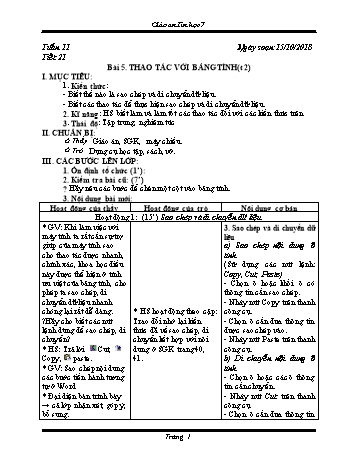 Giáo án Tin học Lớp 7 - Tuần 11 - Năm học 2018-2019 - Trường THCS Ngô Quang Nhã