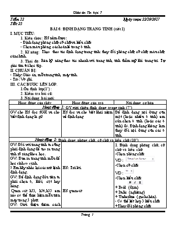 Giáo án Tin học Lớp 7 - Tuần 12 - Năm học 2017-2018 - Trường THCS Ngô Quang Nhã