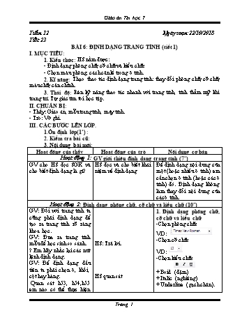 Giáo án Tin học Lớp 7 - Tuần 12 - Năm học 2018-2019 - Trường THCS Ngô Quang Nhã