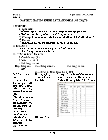 Giáo án Tin học Lớp 7 - Tuần 13 - Năm học 2018-2019 - Trường THCS Ngô Quang Nhã