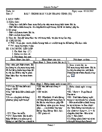Giáo án Tin học Lớp 7 - Tuần 14 - Năm học 2017-2018 - Trường THCS Ngô Quang Nhã