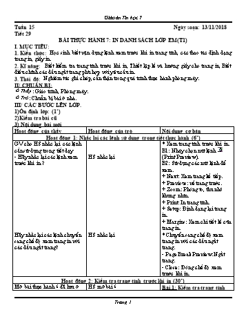 Giáo án Tin học Lớp 7 - Tuần 15 - Năm học 2018-2019 - Trường THCS Ngô Quang Nhã