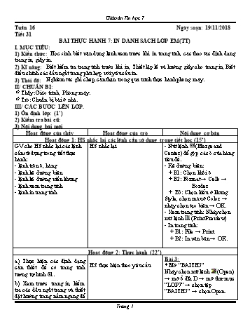 Giáo án Tin học Lớp 7 - Tuần 16 - Năm học 2018-2019 - Trường THCS Ngô Quang Nhã