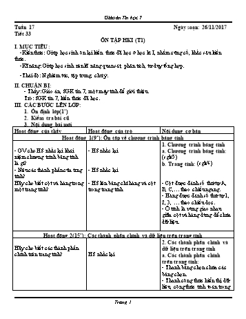 Giáo án Tin học Lớp 7 - Tuần 17 - Năm học 2017-2018 - Trường THCS Ngô Quang Nhã