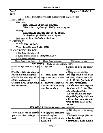 Giáo án Tin học Lớp 7 - Tuần 2 - Năm học 2018-2019 - Trường THCS Ngô Quang Nhã