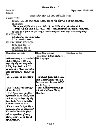 Giáo án Tin học Lớp 7 - Tuần 20 - Năm học 2017-2018 - Trường THCS Ngô Quang Nhã