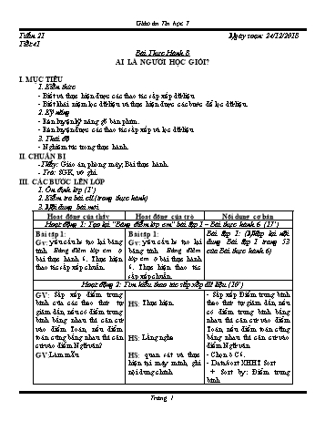 Giáo án Tin học Lớp 7 - Tuần 21 - Năm học 2018-2019 - Trường THCS Ngô Quang Nhã