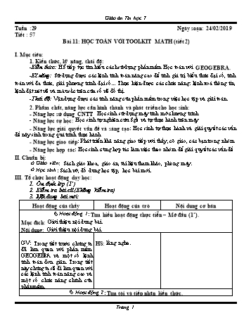 Giáo án Tin học Lớp 7 - Tuần 29 - Năm học 2018-2019 - Trường THCS Ngô Quang Nhã