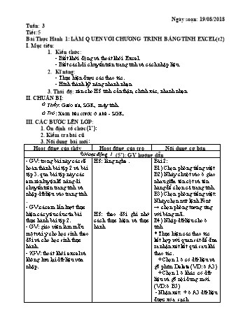 Giáo án Tin học Lớp 7 - Tuần 3 - Năm học 2018-2019 - Trường THCS Ngô Quang Nhã