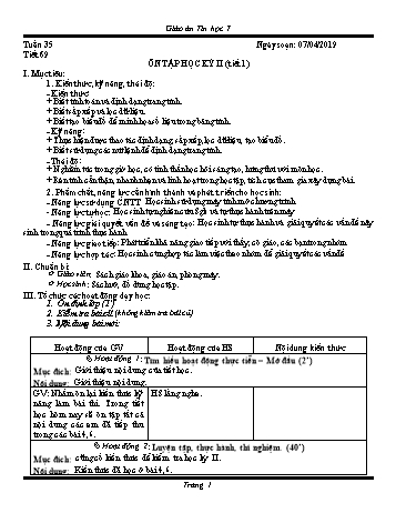 Giáo án Tin học Lớp 7 - Tuần 35 - Năm học 2018-2019 - Trường THCS Ngô Quang Nhã