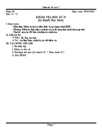 Giáo án Tin học Lớp 7 - Tuần 36 - Năm học 2018-2019 - Trường THCS Ngô Quang Nhã