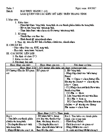 Giáo án Tin học Lớp 7 - Tuần 5 - Năm học 2017-2018 - Trường THCS Ngô Quang Nhã