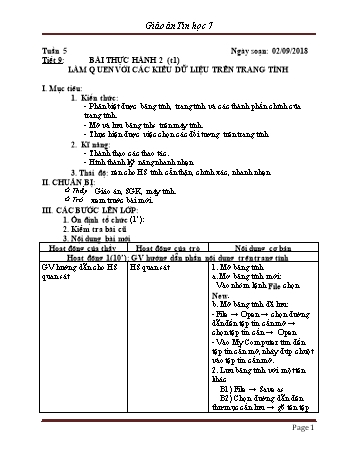 Giáo án Tin học Lớp 7 - Tuần 5 - Năm học 2018-2019 - Trường THCS Ngô Quang Nhã
