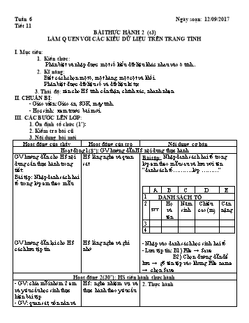 Giáo án Tin học Lớp 7 - Tuần 6 - Năm học 2017-2018 - Trường THCS Ngô Quang Nhã