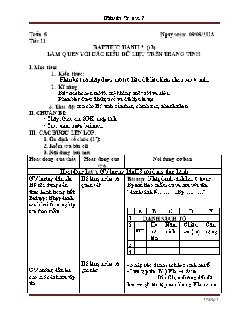 Giáo án Tin học Lớp 7 - Tuần 6 - Năm học 2018-2019 - Trường THCS Ngô Quang Nhã