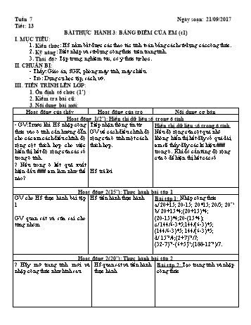 Giáo án Tin học Lớp 7 - Tuần 7 - Năm học 2017-2018 - Trường THCS Ngô Quang Nhã