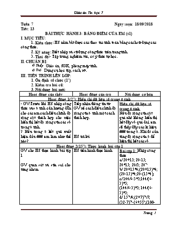 Giáo án Tin học Lớp 7 - Tuần 7 - Năm học 2018-2019 - Trường THCS Ngô Quang Nhã