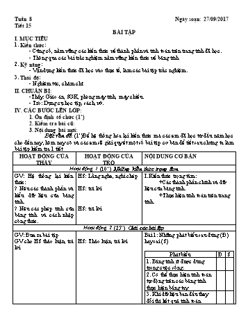 Giáo án Tin học Lớp 7 - Tuần 8 - Năm học 2017-2018 - Trường THCS Ngô Quang Nhã