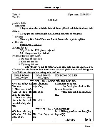 Giáo án Tin học Lớp 7 - Tuần 8 - Năm học 2018-2019 - Trường THCS Ngô Quang Nhã