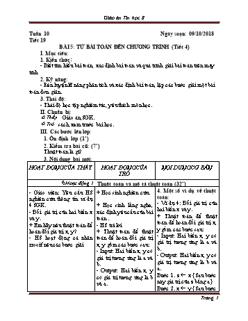 Giáo án Tin học Lớp 8 - Tuần 10 - Năm học 2018-2019 - Trường THCS Ngô Quang Nhã