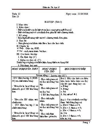 Giáo án Tin học Lớp 8 - Tuần 12 - Năm học 2018-2019 - Trường THCS Ngô Quang Nhã