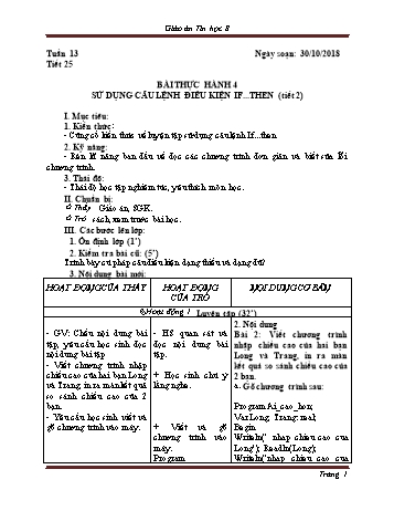 Giáo án Tin học Lớp 8 - Tuần 13 - Năm học 2018-2019 - Trường THCS Ngô Quang Nhã