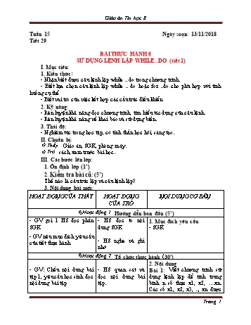 Giáo án Tin học Lớp 8 - Tuần 15 - Năm học 2018-2019 - Trường THCS Ngô Quang Nhã