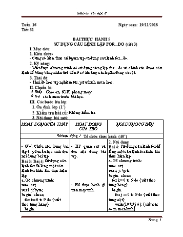 Giáo án Tin học Lớp 8 - Tuần 16 - Năm học 2018-2019 - Trường THCS Ngô Quang Nhã
