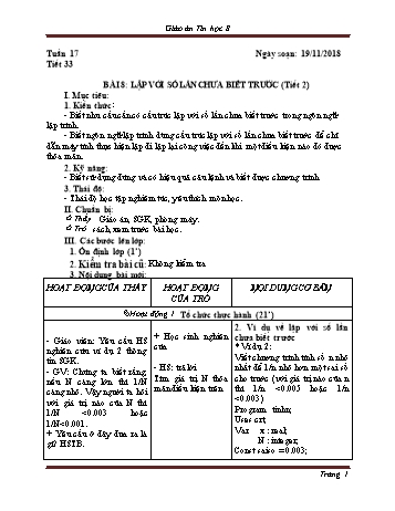 Giáo án Tin học Lớp 8 - Tuần 17 - Năm học 2018-2019 - Trường THCS Ngô Quang Nhã