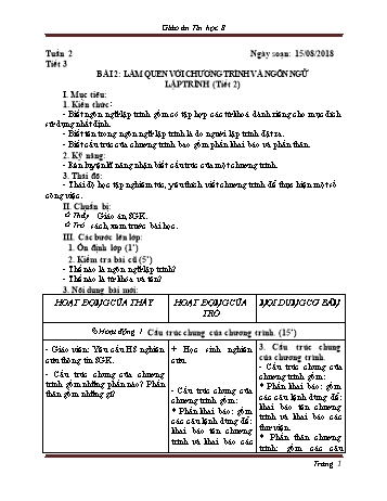 Giáo án Tin học Lớp 8 - Tuần 2 - Năm học 2018-2019 - Trường THCS Ngô Quang Nhã