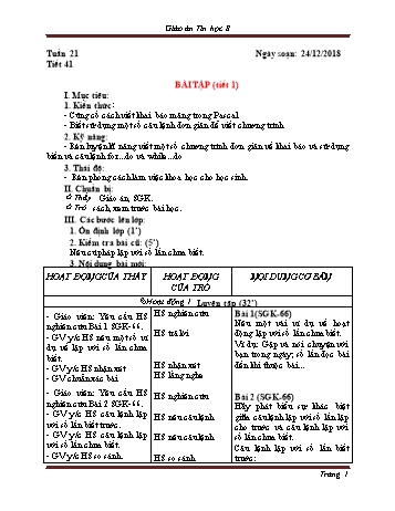 Giáo án Tin học Lớp 8 - Tuần 21 - Năm học 2018-2019 - Trường THCS Ngô Quang Nhã