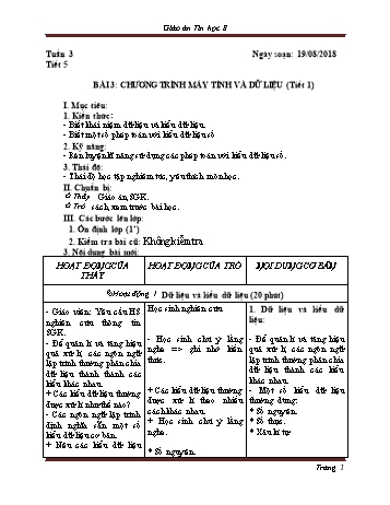 Giáo án Tin học Lớp 8 - Tuần 3 - Năm học 2018-2019 - Trường THCS Ngô Quang Nhã