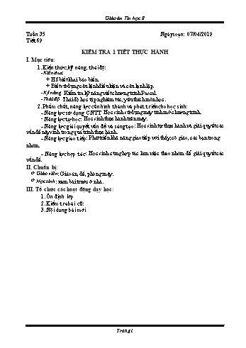 Giáo án Tin học Lớp 8 - Tuần 35 - Năm học 2018-2019 - Trường THCS Ngô Quang Nhã