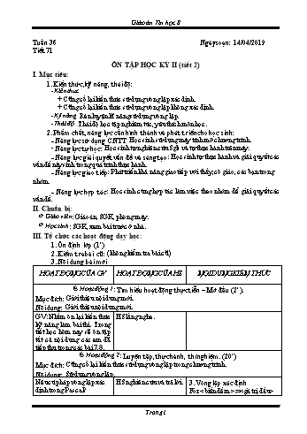 Giáo án Tin học Lớp 8 - Tuần 36 - Năm học 2018-2019 - Trường THCS Ngô Quang Nhã