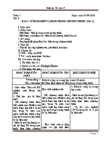 Giáo án Tin học Lớp 8 - Tuần 5 - Năm học 2018-2019 - Trường THCS Ngô Quang Nhã