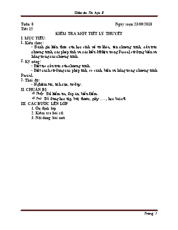 Giáo án Tin học Lớp 8 - Tuần 8 - Năm học 2018-2019 - Trường THCS Ngô Quang Nhã