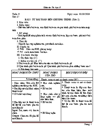 Giáo án Tin học Lớp 8 - Tuần 9 - Năm học 2018-2019 - Trường THCS Ngô Quang Nhã