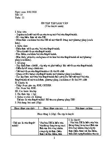 Giáo án Tự chọn Ngữ văn Lớp 8 - Tiết 15: Ôn tập Tập làm văn (Văn thuyết minh) - Năm học 2017-2018 - Trường THCS Ngô Quang Nhã