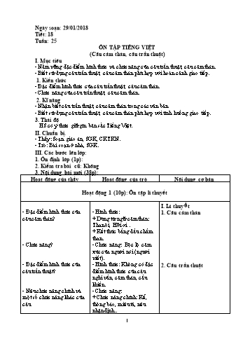 Giáo án Tự chọn Ngữ văn Lớp 8 - Tiết 18: Ôn tập Tiếng Việt (Câu cảm thán, câu trần thuật) - Năm học 2017-2018 - Trường THCS Ngô Quang Nhã