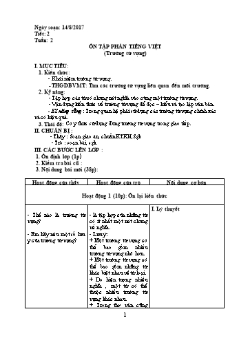 Giáo án Tự chọn Ngữ văn Lớp 8 - Tiết 2: Ôn tập phần Tiếng Việt (Trường từ vựng) - Năm học 2017-2018 - Trường THCS Ngô Quang Nhã