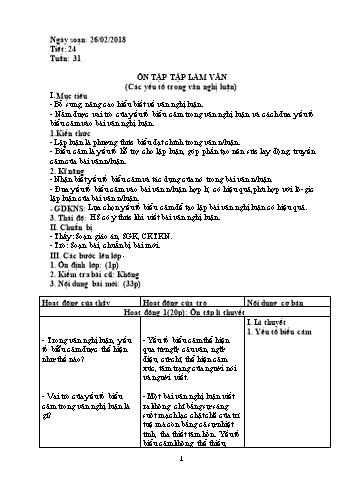 Giáo án Tự chọn Ngữ văn Lớp 8 - Tiết 24: Ôn tập Tập làm văn (Các yếu tố trong văn nghị luận) - Năm học 2017-2018 - Trường THCS Ngô Quang Nhã