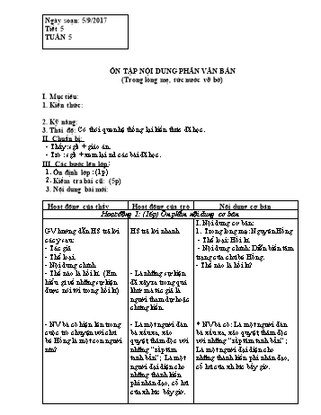 Giáo án Tự chọn Ngữ văn Lớp 8 - Tiết 5: Ôn tập nội dung phần Văn bản (Trong lòng mẹ, Tức nước vỡ bờ) - Năm học 2017-2018 - Trường THCS Ngô Quang Nhã
