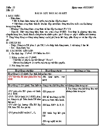 Giáo án Vật lí Lớp 8 - Bài 10: Lực đẩy Ác-si-met - Năm học 2017-2018 - Trường THCS Ngô Quang Nhã