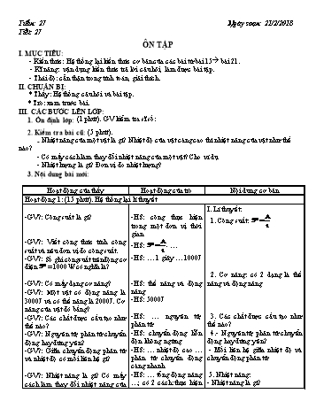 Giáo án Vật lí Lớp 8 - Tiết 27: Ôn tập - Năm học 2017-2018 - Trường THCS Ngô Quang Nhã Giáo án Vật lí Lớp 8 - Tiết 27: Ôn tập - Năm học 2017-2018 - Trường THCS Ngô Quang Nhã