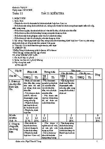 Giáo án Vật lí Lớp 9 - Tuần 11 - Năm học 2018-2019 - Ngô Thanh Tùng