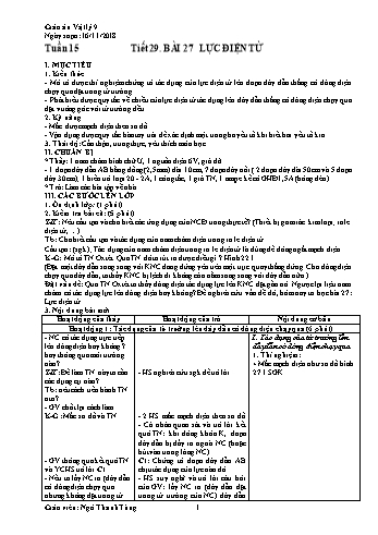 Giáo án Vật lí Lớp 9 - Tuần 15 - Năm học 2018-2019 - Ngô Thanh Tùng