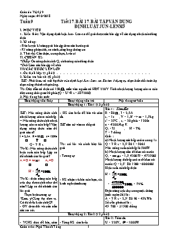 Giáo án Vật lí Lớp 9 - Tuần 9 - Năm học 2018-2019 - Ngô Thanh Tùng